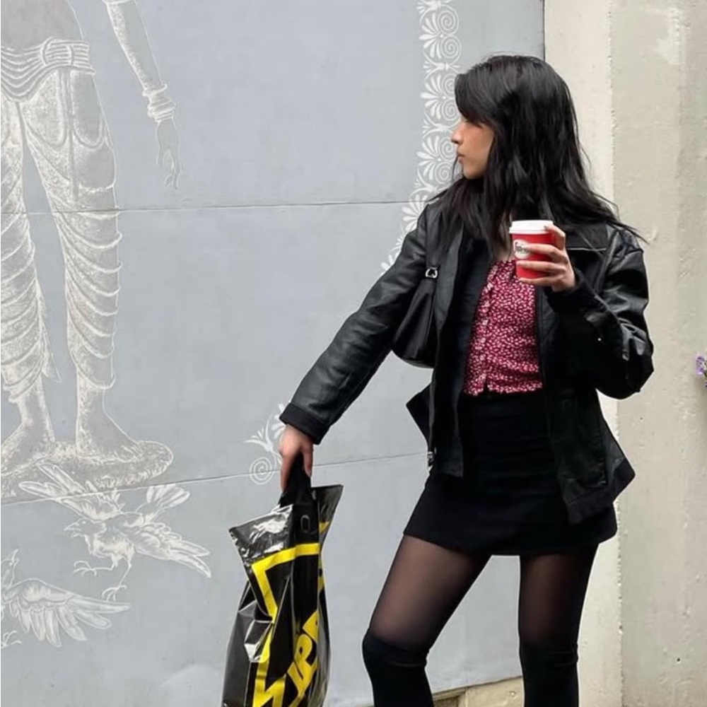Black Leather Jacket with Fur Trims